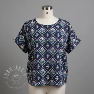 Katoenen stof Flowers Tara navy design A digital print