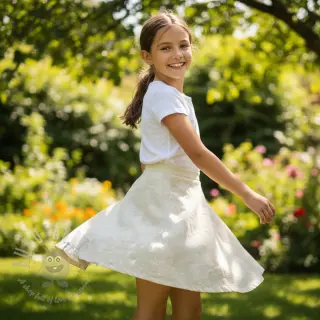Katoenen stof met linnen JACQUARD Flowers natural