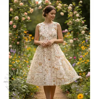 Katoenen stof Boho off white