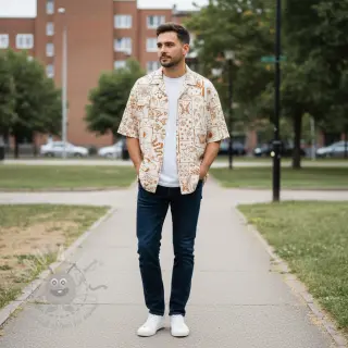 Katoenen stof Boho off white