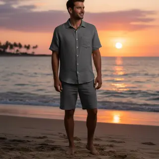 Bavlnená látka s ľanom PREMIUM dark grey