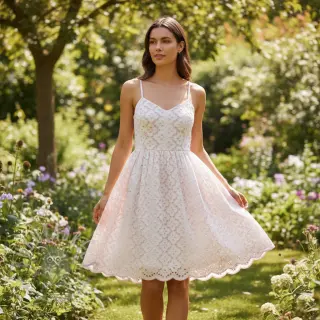 Katoenen stof EMBROIDERY Lilian rose