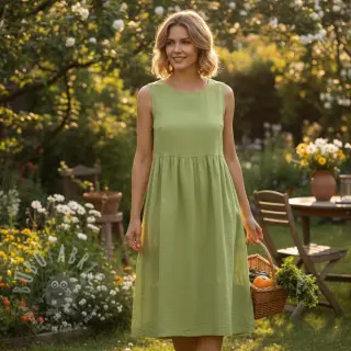 Katoenen stof WASHED old lime