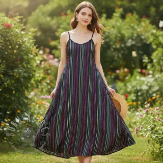 Katoenen stof LUREX stripes navy