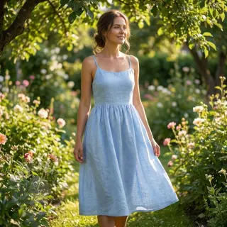 Katoenen stof met linnen light blue