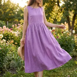 Katoenen stof met linnen dark lilac