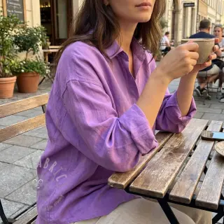 Katoenen stof met linnen dark lilac