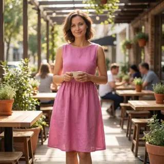 Bavlnená látka s ľanom dark pink