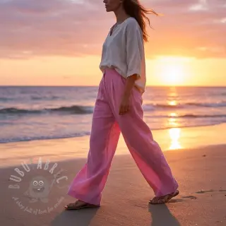 Katoenen stof met linnen dark pink