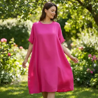 Katoenen stof met linnen fuchsia