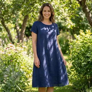 Katoenen stof met linnen dark blue