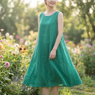 Katoenen stof met linnen apple green