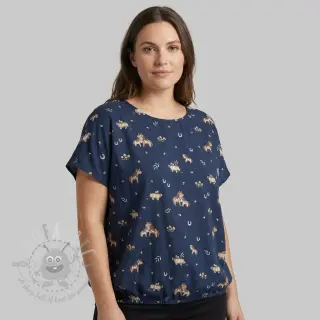 Katoenen stof Ponny navy digital print