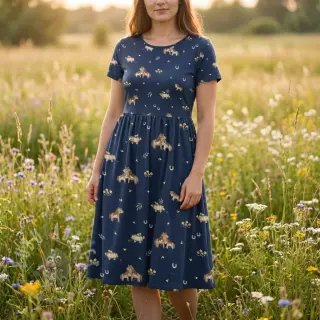 Katoenen stof Ponny navy digital print