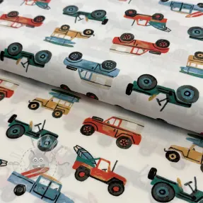 Katoenen stof Cars white digital print