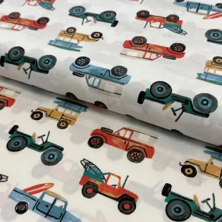Bavlnená látka Cars white digital print