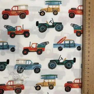 Katoenen stof Cars white digital print