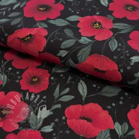 Katoenen stof Poppy black digital print