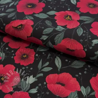Katoenen stof Poppy black digital print