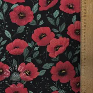 Katoenen stof Poppy black digital print