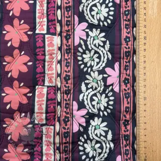 Katoenen stof VOILE STEPPED Daria flower aubergine digital print