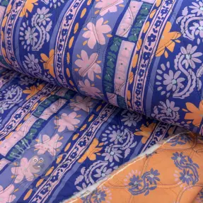 Katoenen stof VOILE STEPPED Daria flower purple digital print