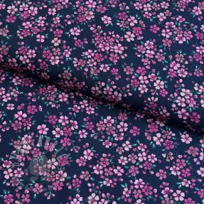 Katoenen stof Simie flowers navy digital print