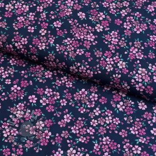 Katoenen stof Simie flowers navy digital print