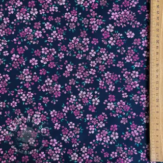 Katoenen stof Simie flowers navy digital print