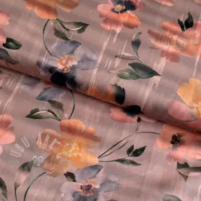 Katoenen stof SATIN Penny flower peach digital print