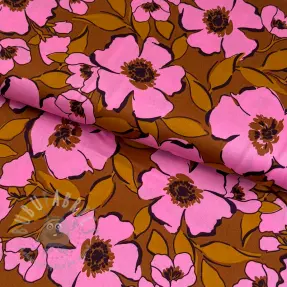 Katoenen stof SATIN Flower Kala caramel