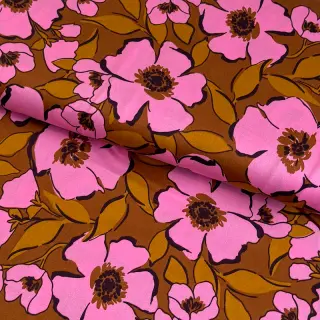 Bavlnená látka SATIN Flower Kala caramel