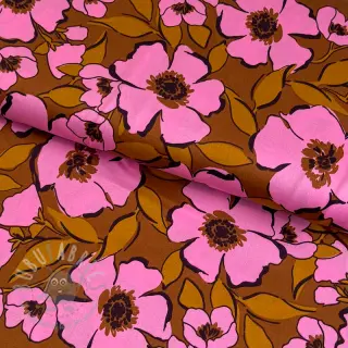 Katoenen stof SATIN Flower Kala caramel