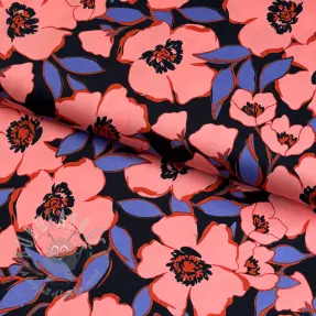 Katoenen stof SATIN Flower Kala navy