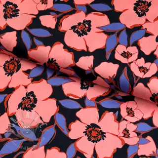 Katoenen stof SATIN Flower Kala navy