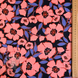 Katoenen stof SATIN Flower Kala navy