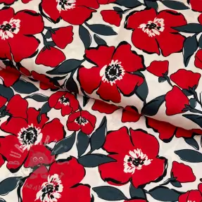 Katoenen stof SATIN Flower Kala offwhite