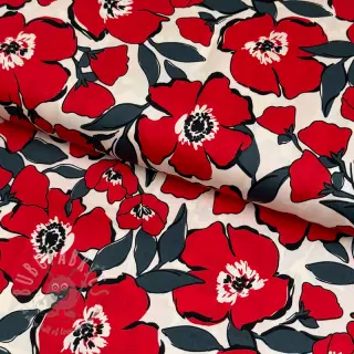 Katoenen stof SATIN Flower Kala offwhite