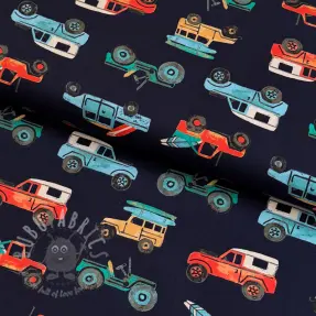Katoenen stof Cars navy digital print