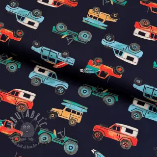 Katoenen stof Cars navy digital print