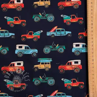 Katoenen stof Cars navy digital print