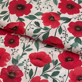 Katoenen stof Poppy offwhite digital print