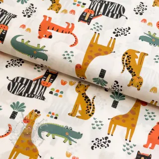 Katoenen stof Safari time offwhite digital print