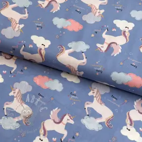 Katoenen stof Unicorns love blue