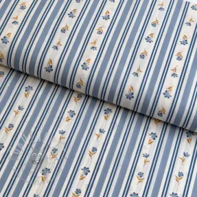 Katoenen stof Fine flowers STRIPE blue
