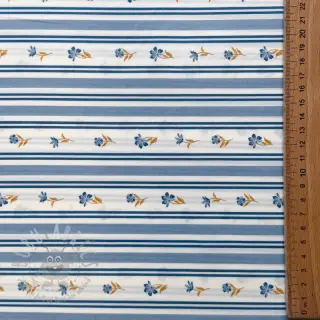 Katoenen stof Fine flowers STRIPE blue