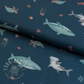 Katoenen stof Sea life petrol digital print