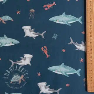 Katoenen stof Sea life petrol digital print