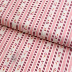 Katoenen stof Fine flowers STRIPE pink