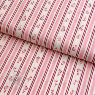 Katoenen stof Fine flowers STRIPE pink